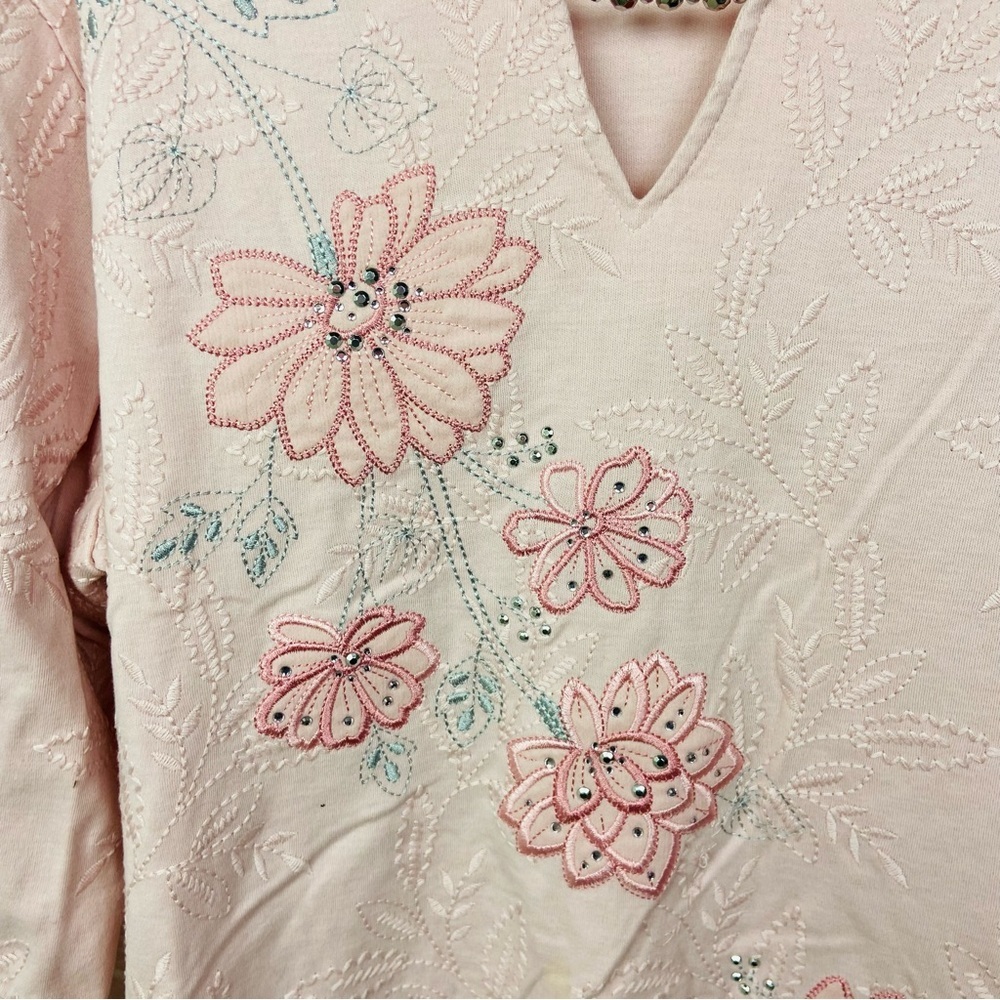 Alfred Dunner Light Pink embroidered Floral Long Sleeve Top size large - Picture 7 of 13